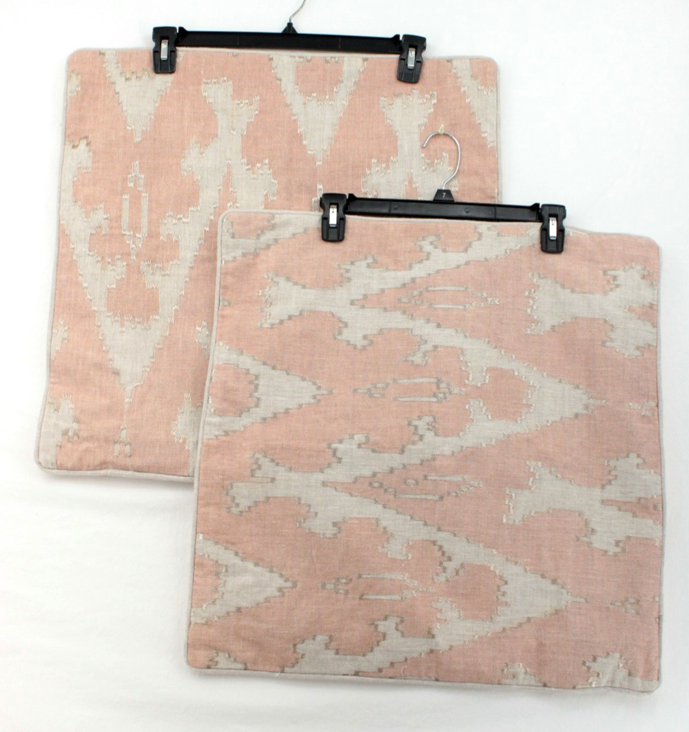 Two VILLA Southwestern Chic Pillow Covers 22 X 22 Peach Beige Linen Cotton